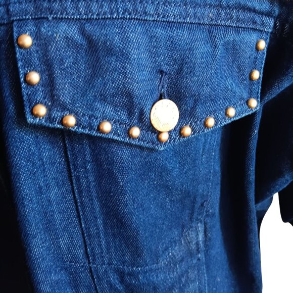 Vintage Women's Denim jacket 4P gold rope epaulets navy studs 90's Carole Little - Picture 5 of 8